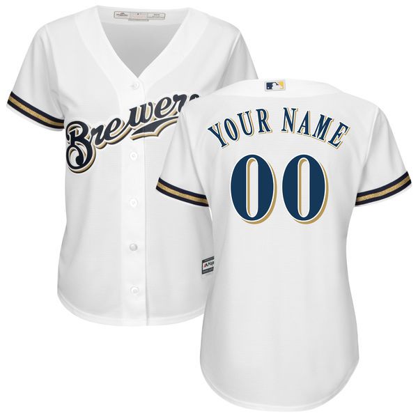 Women Milwaukee Brewers Majestic White Home Cool Base Custom MLB Jersey->customized mlb jersey->Custom Jersey